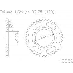 Esjot Staal achtertandwiel 53T, 420