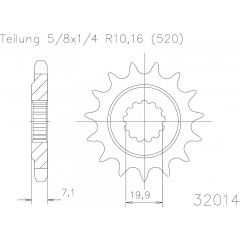 Esjot voortandwiel 16T, 520