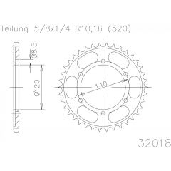 Esjot Staal achtertandwiel LIGHT 38T, 520