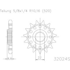 Esjot voortandwiel 13T, LIGHT, 520