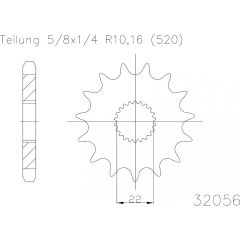 Esjot voortandwiel 16T, 520