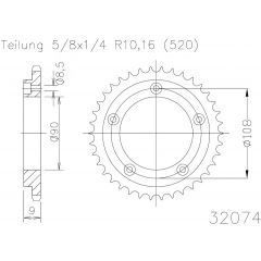 Esjot Staal achtertandwiel 38T, 520