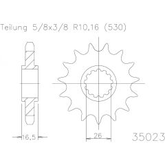 Esjot voortandwiel 16T, 530