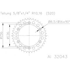 Esjot Aluminium achtertandwiel 47T, 520