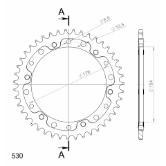 Supersprox Aluminium achtertandwiel 44T, RED, 530