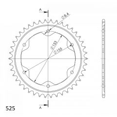 Supersprox Staal achtertandwiel 38T, ( Zwart), 525